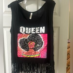 Black Queen Graphic Fringe Tank Top